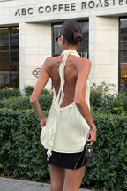Chiffon Ruffle Halter Tie Back Sleeveless Top