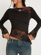 Vintage Slim Fit Floral Detail Long Sleeve Tee