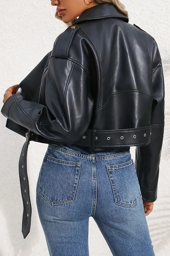 Vintage Cropped Pu Leather Jacket