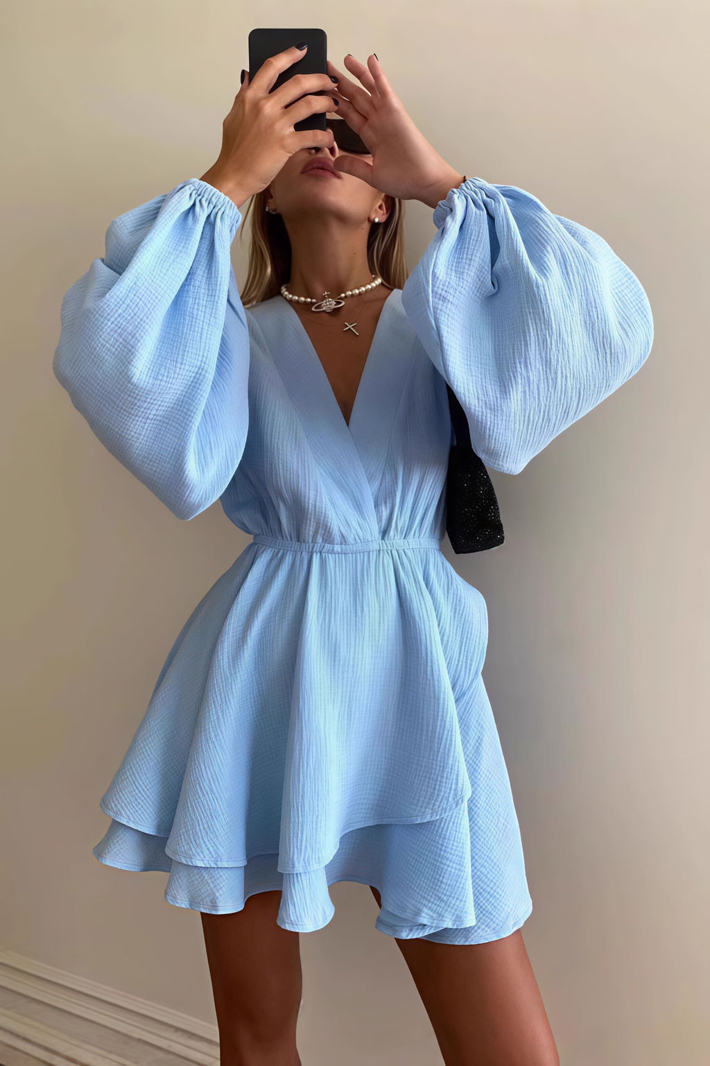 Solid Color Waist Cinching Mini Dress
