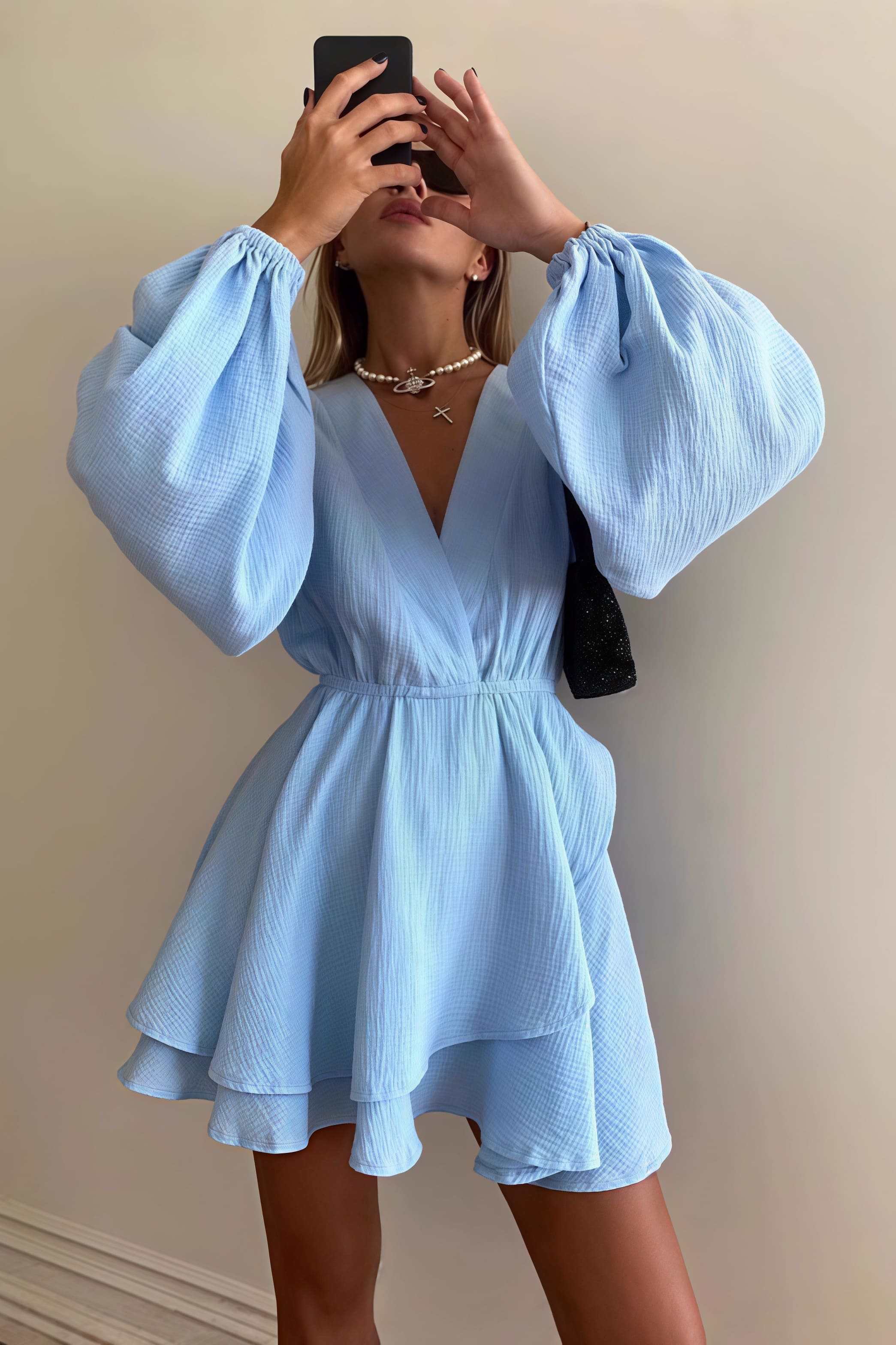 Solid Color Waist Cinching Mini Dress