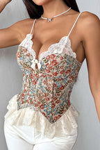 Floral Jacquard Lace Insert Slim Cami Top