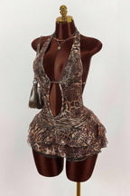 Leopard Print Halter Tie Tiered Mini Dress