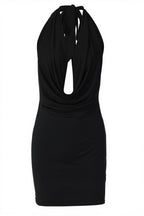Solid Halter Plunge Backless Bodycon Mini Dress