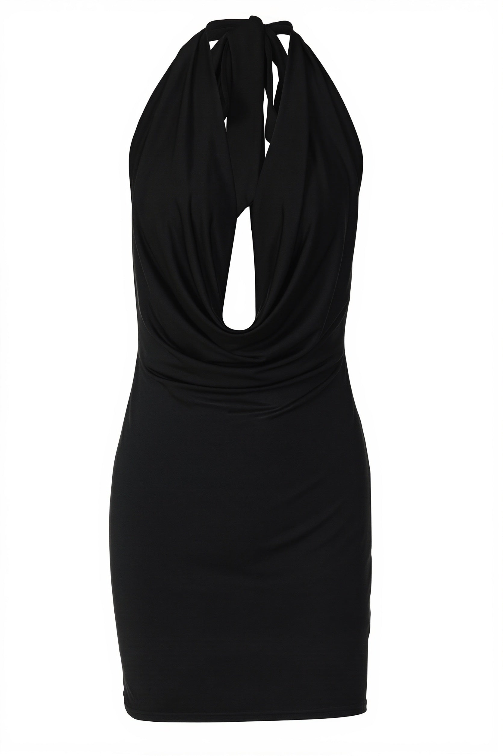 Solid Halter Plunge Backless Bodycon Mini Dress