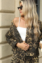 Leopard Print Washed Denim Coat
