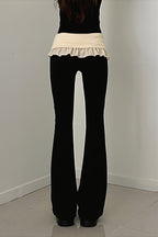 Ruffle Fold Waist Knit Flared Pants