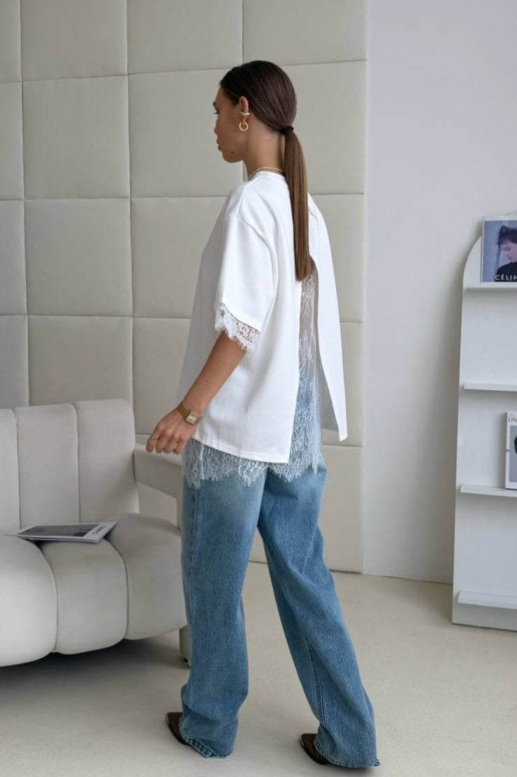 Minimalist Sweet Lace Splice Short Sleeve T-Shirt