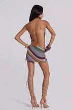 Color Block Stripe Cami Backless Mini Dress