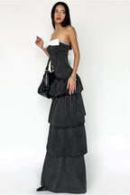 Striped Ruffle Hem Strapless Maxi Dress