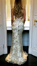 Sequin Backless V-Neck Strappy Tie Dress Party