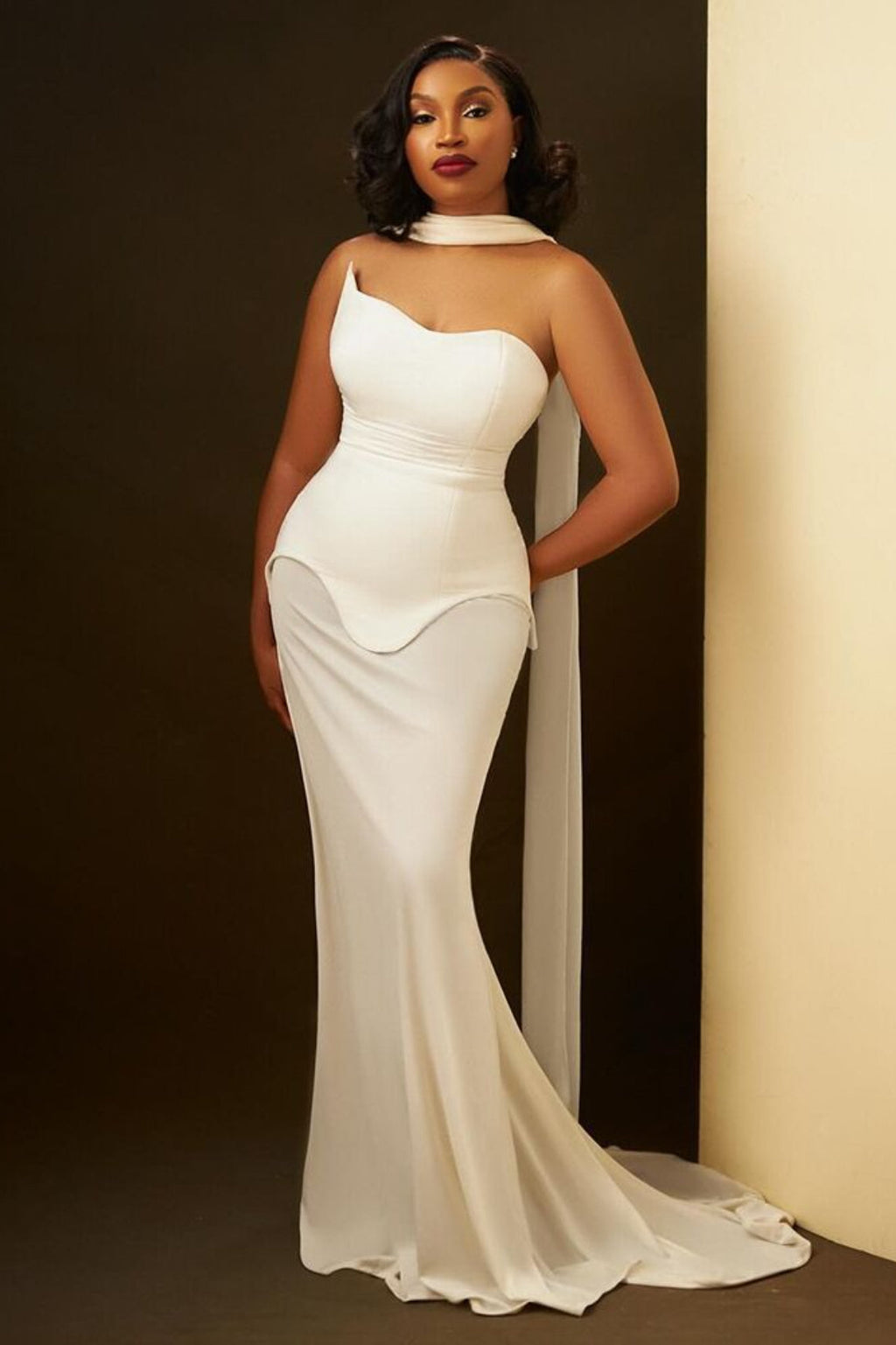 Simple Long Streamer Strapless Bodycon Prom Dress