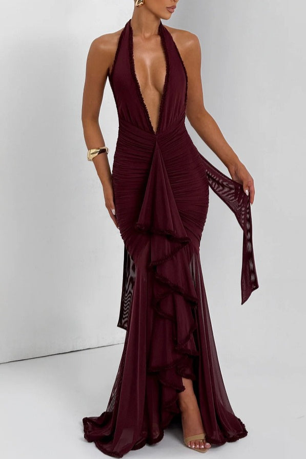 Deep V Halter Mermaid Party Dress