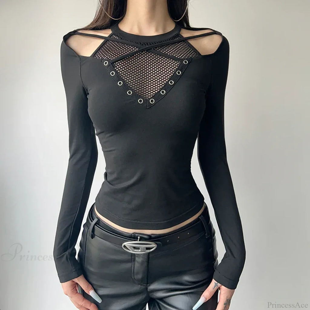 Fishnet Patchwork Knit Top