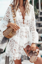 Flare Sleeve V-Neck Boho Beach Mini Dress