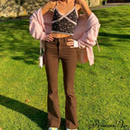 Flared High Black Jeans And In Waist Brown For Khaki Women