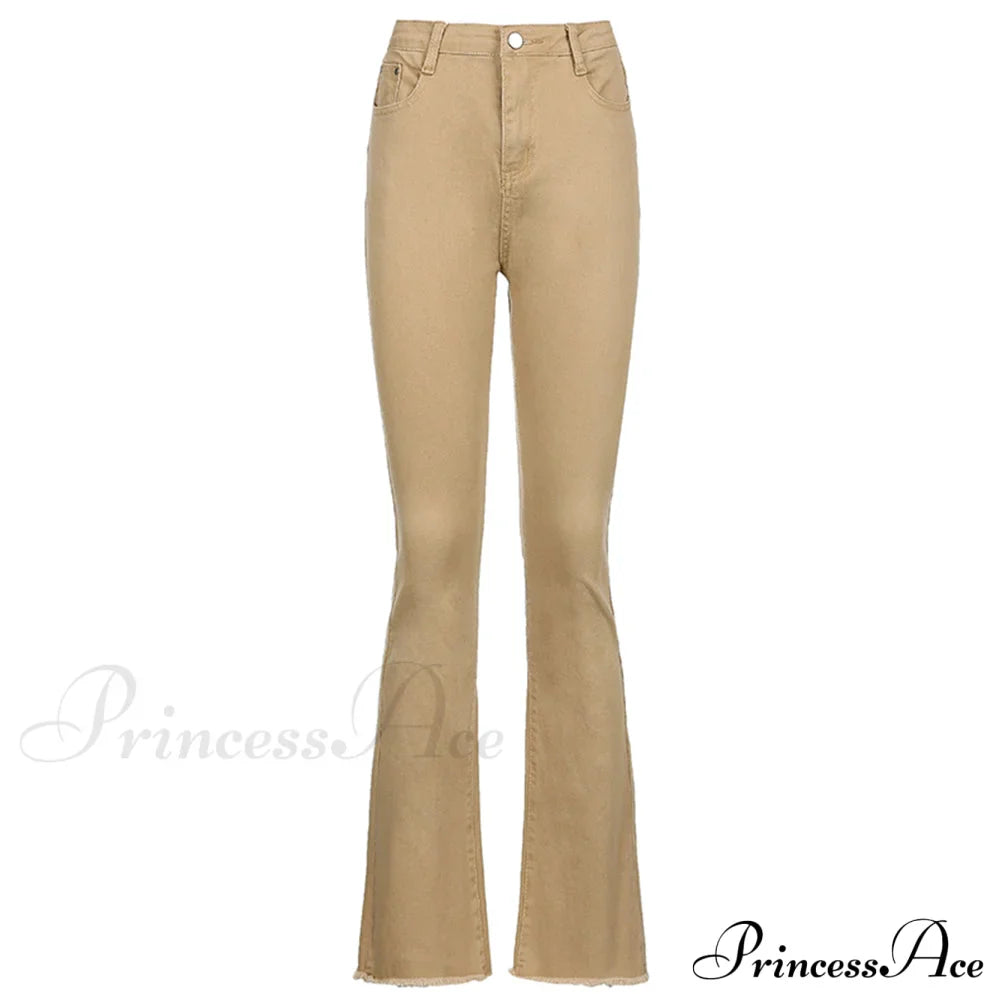 Flared High Black Jeans And In Waist Brown For Khaki Women