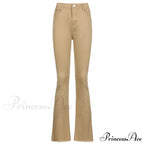 Flared High Black Jeans And In Waist Brown For Khaki Women