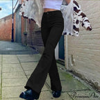 Flared High Black Jeans And In Waist Brown For Khaki Women