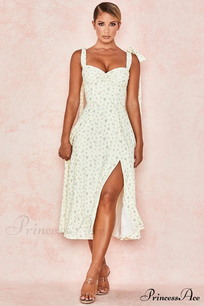 Fleur De Paris Charming Floral Split Midi Dress
