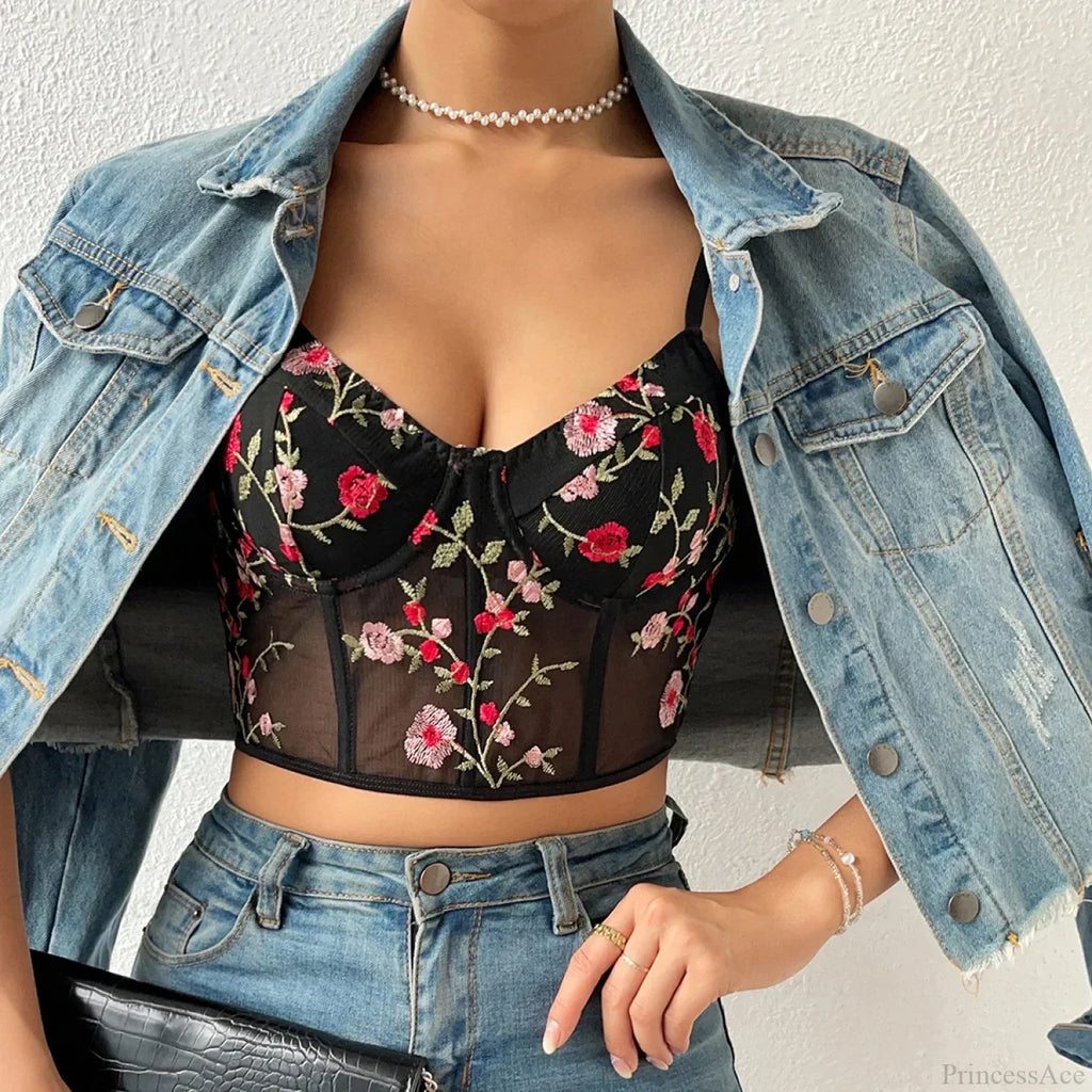 Floral Bustier Crop Top With Buckle Halter Tank