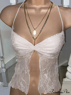 Floral Crop Y2K Spaghetti Strap Sleeveless Lace Camisole Women Halter Tank Streetwear Top