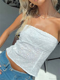 Floral Hollow-Out Strapless Off-Shoulder Tube Top