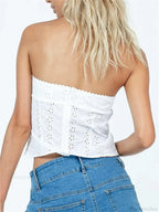 Floral Hollow-Out Strapless Off-Shoulder Tube Top