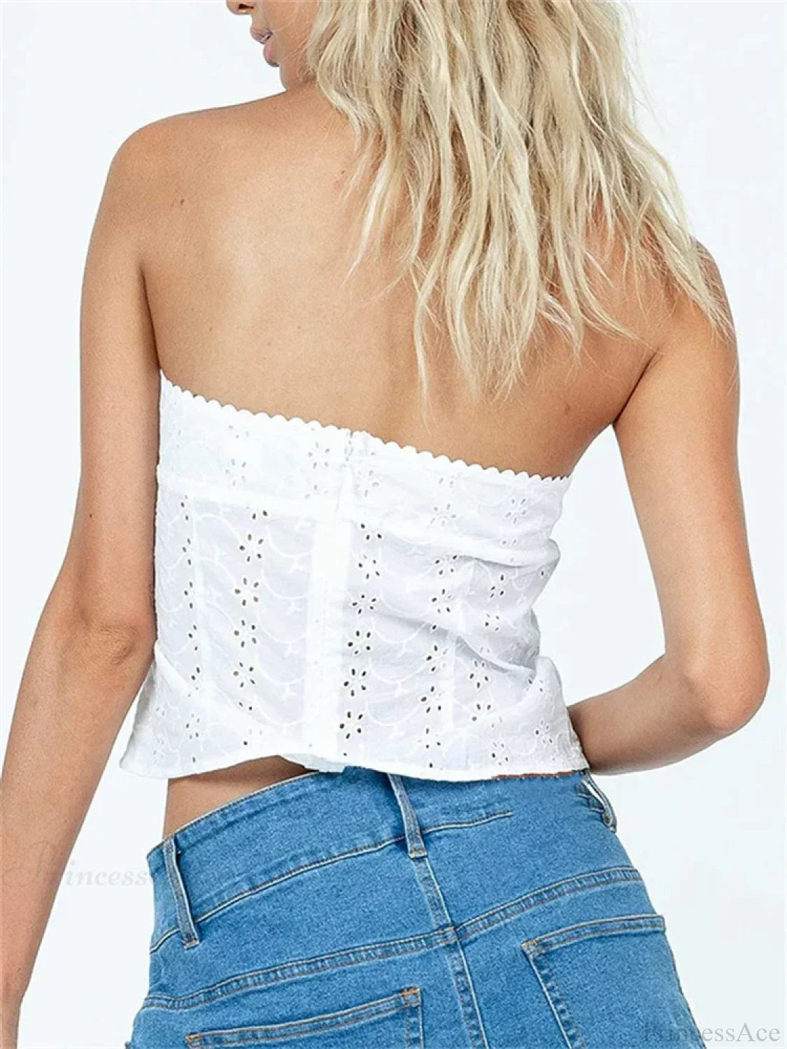 Floral Hollow-Out Strapless Off-Shoulder Tube Top