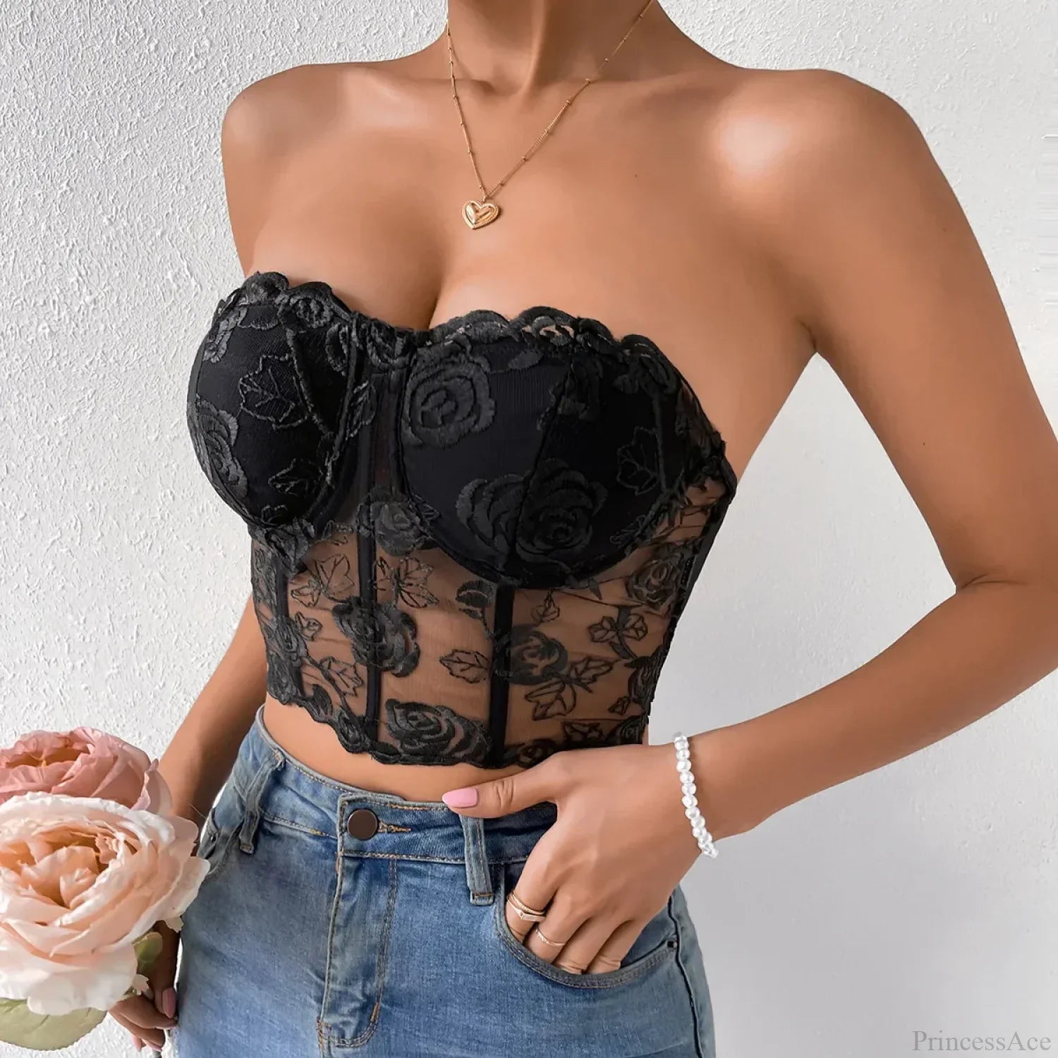 Floral Lace Backless Short Y2K Crop Top