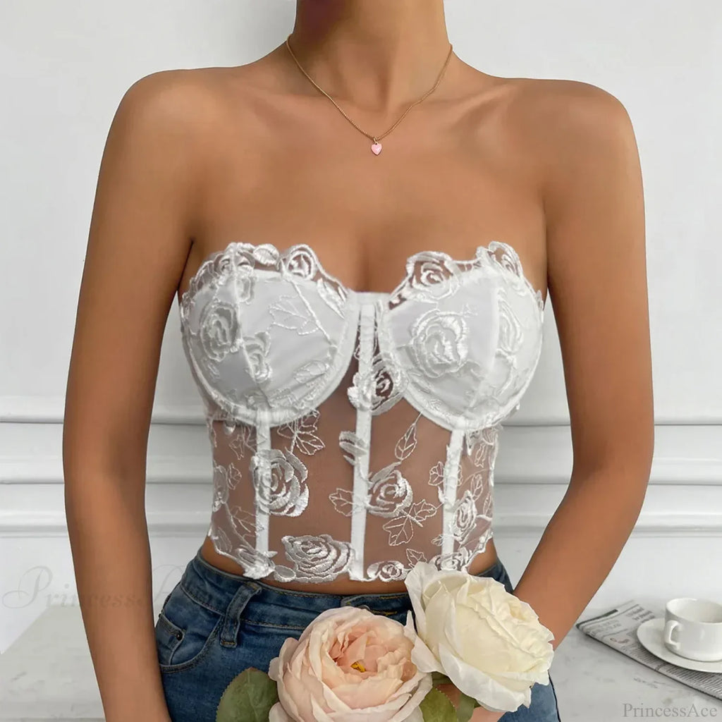 Floral Lace Backless Short Y2K Crop Top