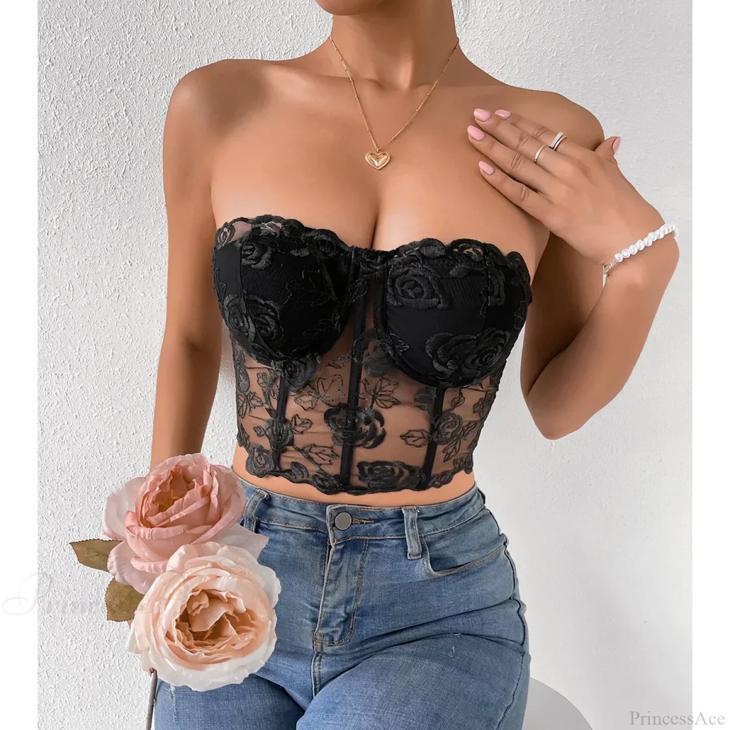 Floral Lace Backless Short Y2K Crop Top