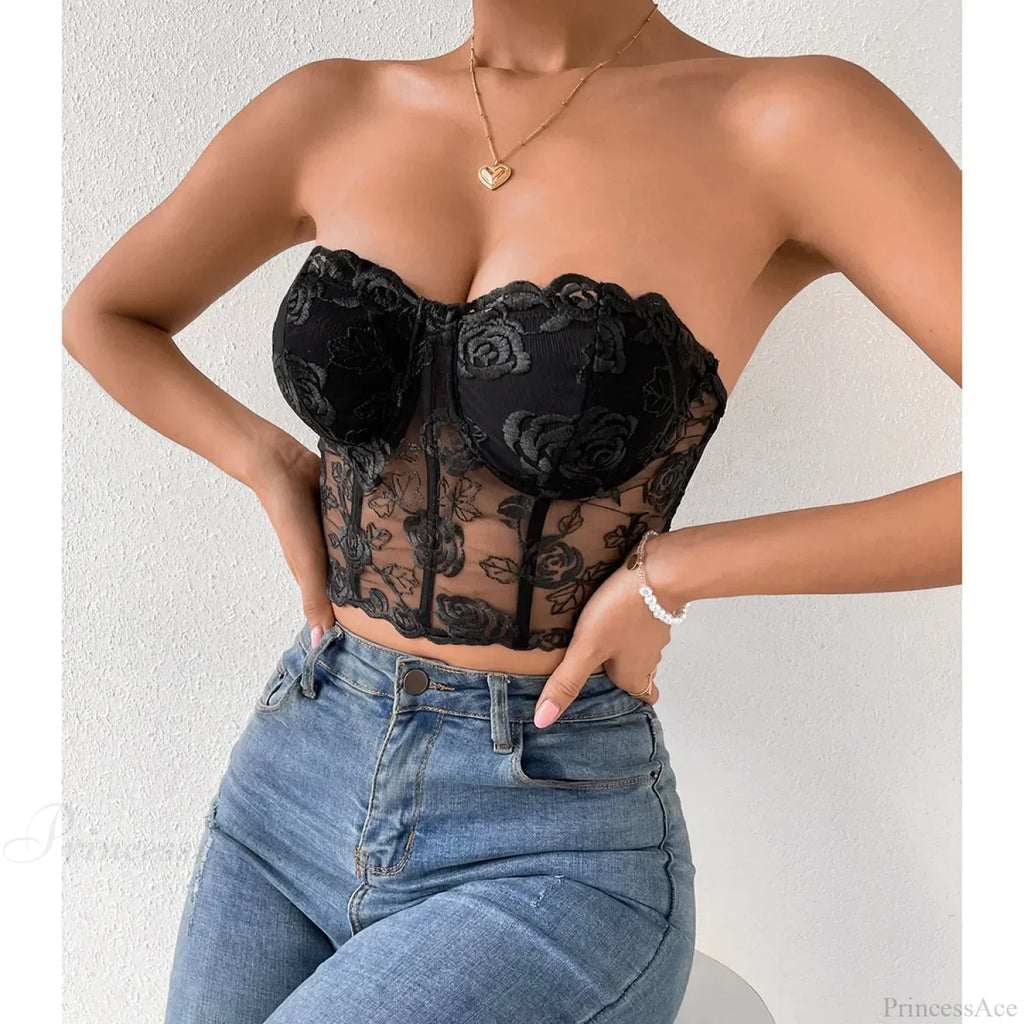 Floral Lace Backless Short Y2K Crop Top