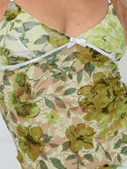 Floral Lace Sheer Spaghetti Strap V-Neck Harajuku Crop Top