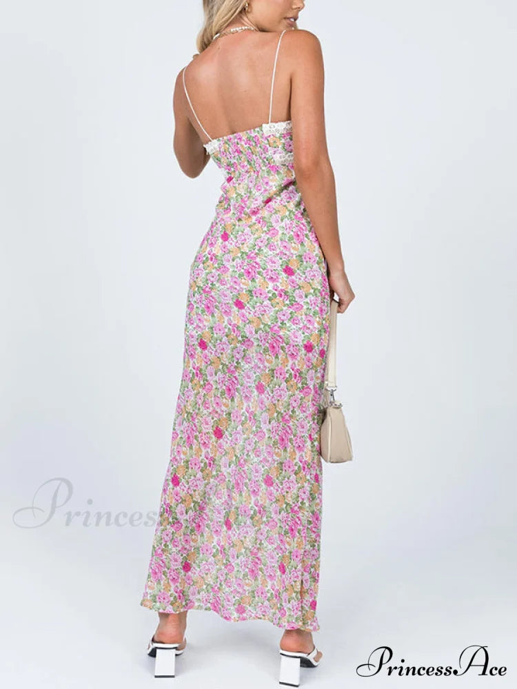 Floral Lace Trim Trendy Checkered Cropped Dress