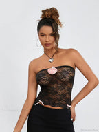 Floral Mesh See-Through Strapless 3D Flower Bandeau