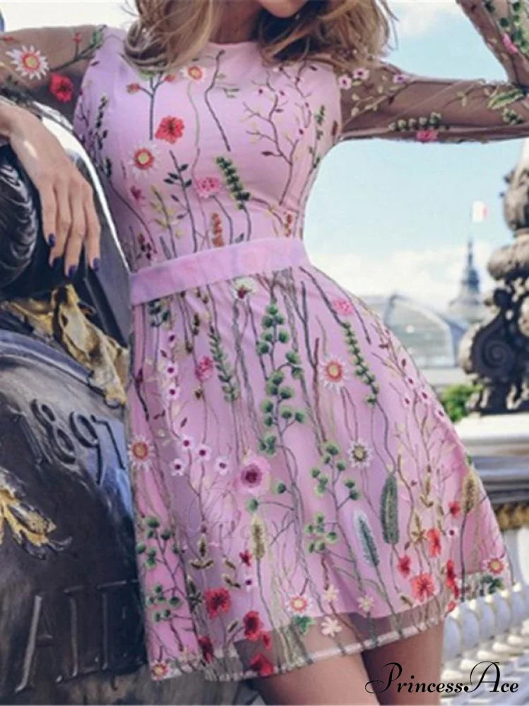 Floral Mini Dress With Long Sleeves