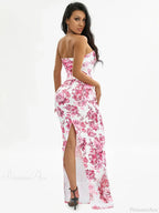 Floral Off-Shoulder Tube Bandeau Slit Bodycon Beach Holiday Dress