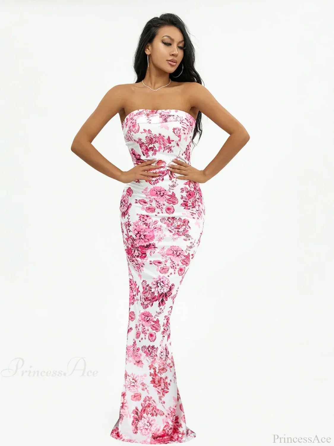 Floral Off-Shoulder Tube Bandeau Slit Bodycon Beach Holiday Dress
