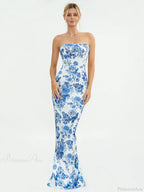 Floral Off-Shoulder Tube Bandeau Slit Bodycon Beach Holiday Dress