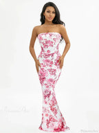 Floral Off-Shoulder Tube Bandeau Slit Bodycon Beach Holiday Dress