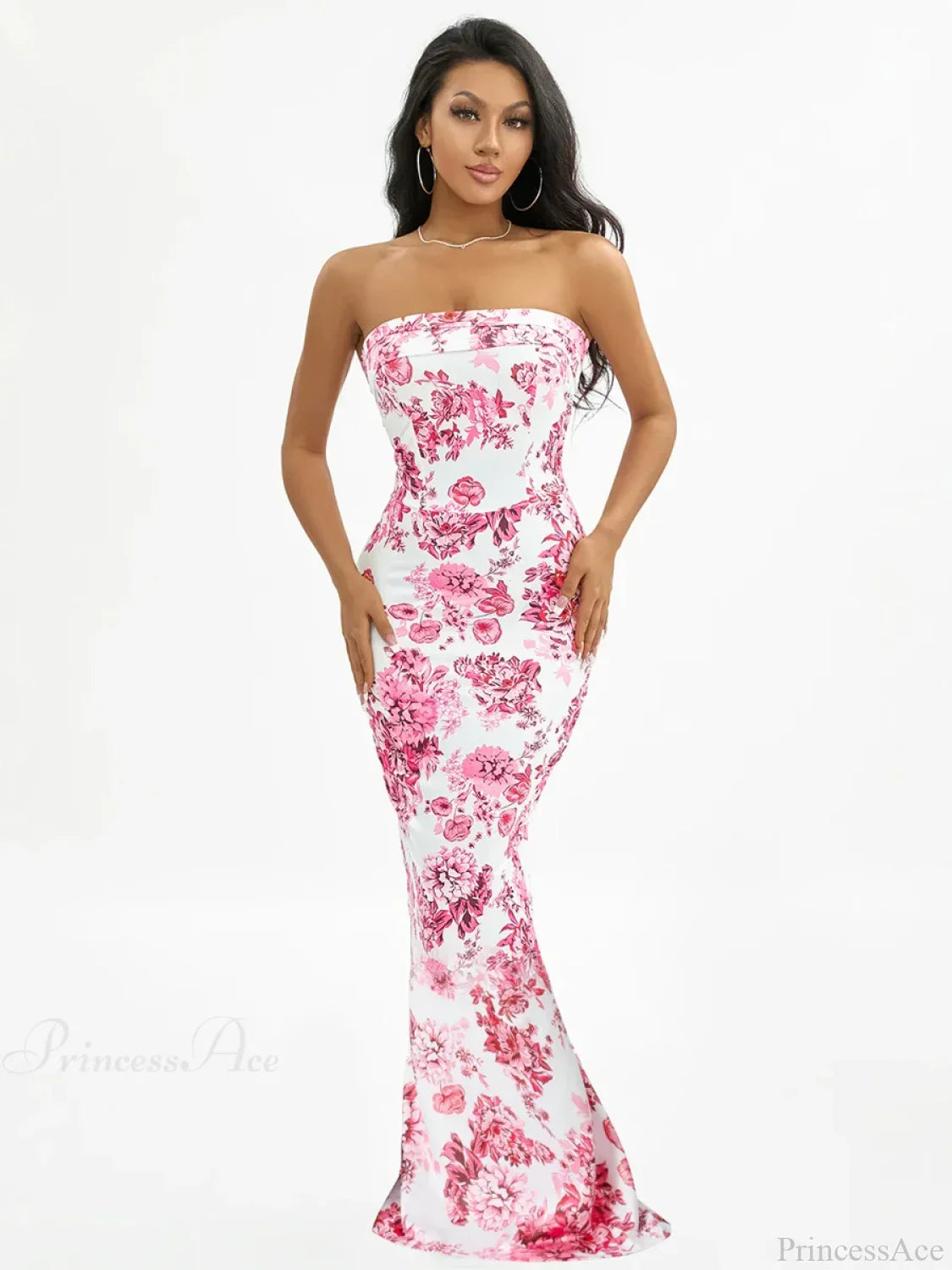 Floral Off-Shoulder Tube Bandeau Slit Bodycon Beach Holiday Dress