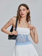 Floral Patchwork Bow Tie Front Off-Shoulder Bandeau Top
