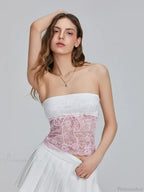 Floral Patchwork Bow Tie Front Off-Shoulder Bandeau Top