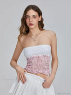 Floral Patchwork Bow Tie Front Off-Shoulder Bandeau Top
