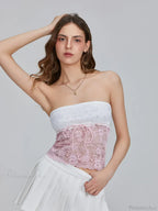 Floral Patchwork Bow Tie Front Off-Shoulder Bandeau Top
