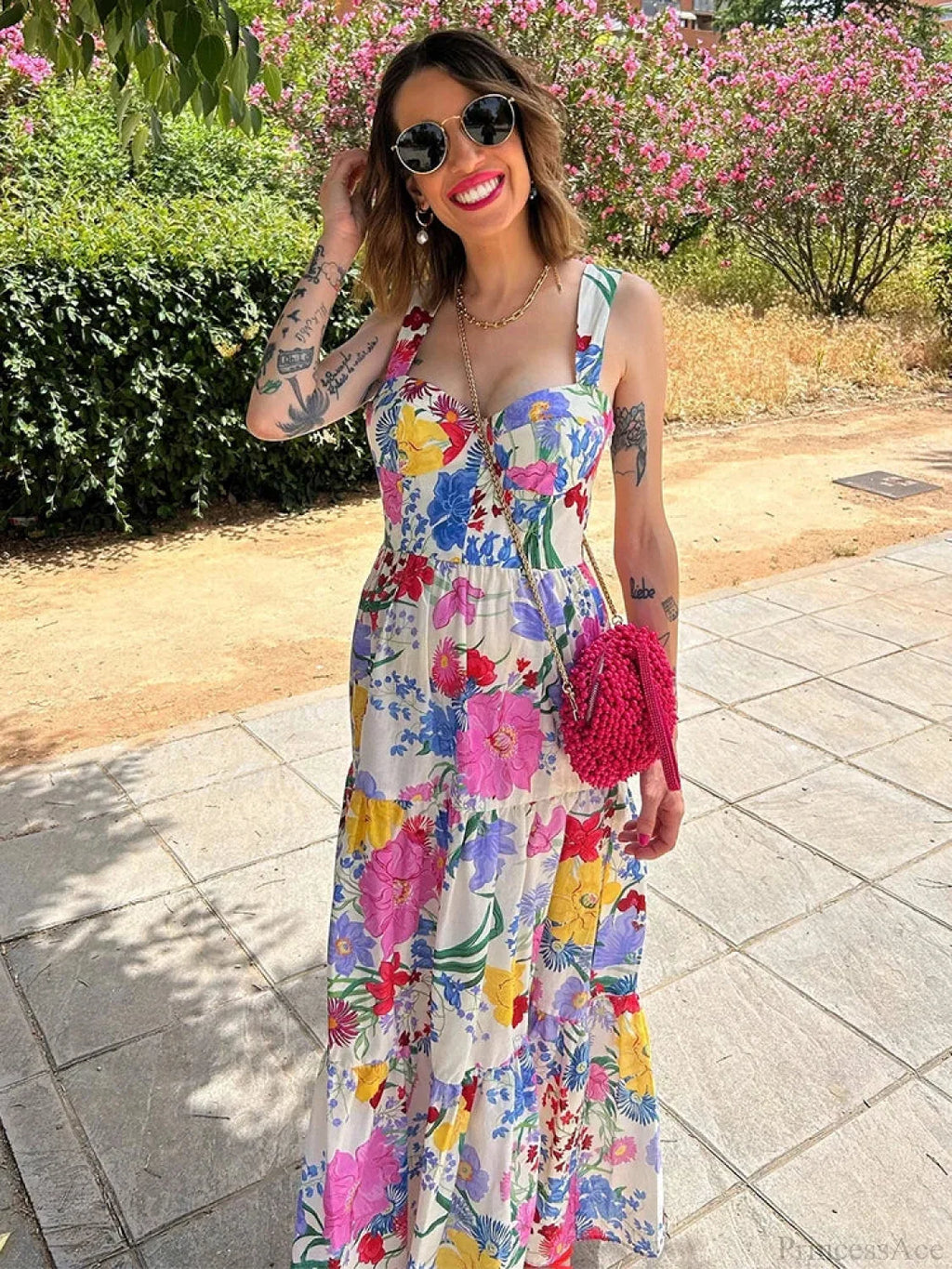 Floral Print A-Line Backless Maxi Dress