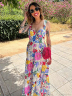 Floral Print A-Line Backless Maxi Dress