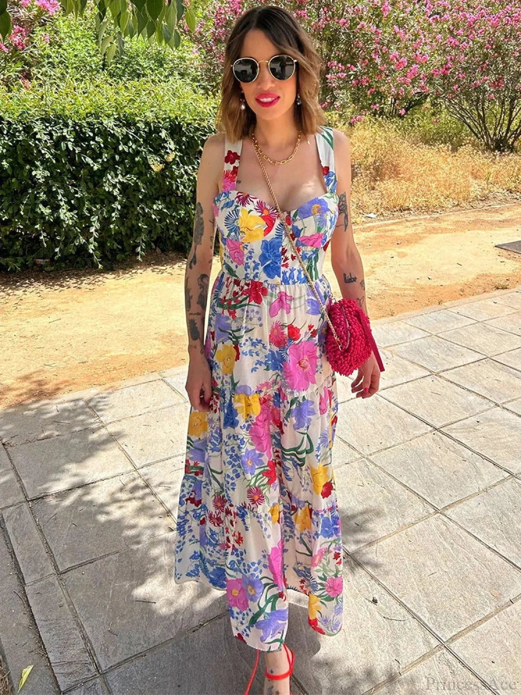 Floral Print A-Line Backless Maxi Dress