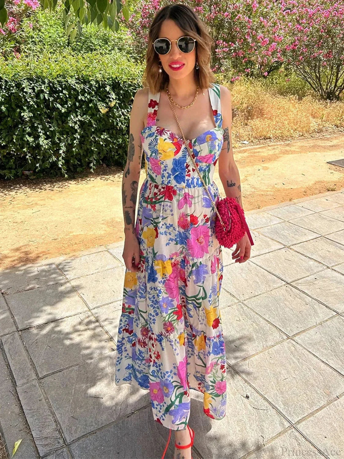 Floral Print A-Line Backless Maxi Dress
